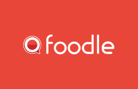 Foodle logo, colored background.