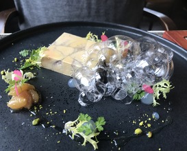 Duck foie gras red current pistachios 