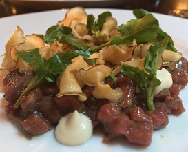 Raw Hereford beef, Jerusalem artichoke & pickled walnut 