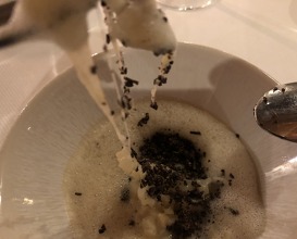 Celery risotto with black truffle and smoked emulsion 