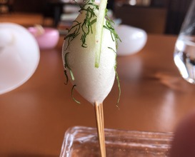 Oyster lollipop and green apple mousse 