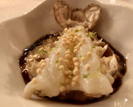 Mise en bouche: Roasted Dublin bay prawn, carnaroli risotto, puffed rice