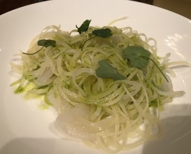 Pickled potato noodles, salted cod, coriander 