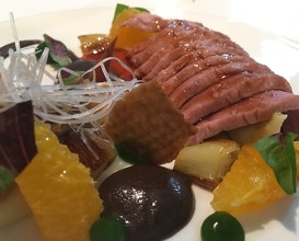 Duck, orange, olive, leek