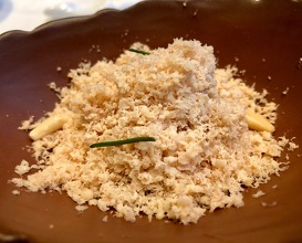 Pine: toasted pine nuts ice cream, cured foiegras shavings and pineshoots 