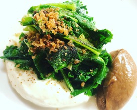Cow’s curd, Purple sprouting broccoli & burnt onion 