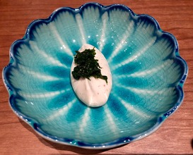 Bitter and pickled greens “homage saito tempestas” crunchy fish scales, warm infusion, whipped butter milk and mortar herbs