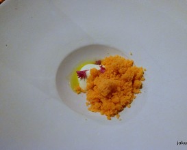 Gazpacho granita, Smoked almond cream