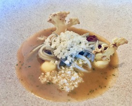 Perello Eel in cauliflower jus " and sea noodles. The flavour of the dish was extraordinary!