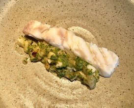 Turbot with sauce including the crispy skin 