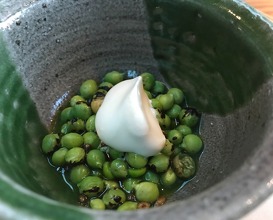 just cooked peas with whipped cream
