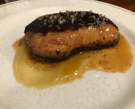 Foie gras from Monfort, sauted with apple compote and maple syrup