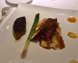 Silky young pigeon a la goutte rosee- candide foie gras and crispy skin, three zests to savour