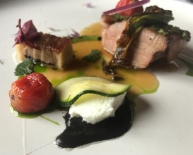 Leicestershire Long Wool Lamb, Courgettes, Tomato, Goats Curd and Olive