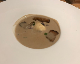 Chestnut soup Sour cream from Kruse and plucked spice bread