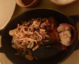 Duroc Pork served with its own gravy, lemon garlic yoghurt and pickled cauliflower