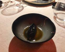 Black garlic dumpling with wild boar