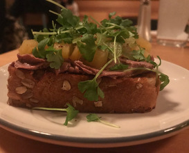 duck liver toast, jalapeno, pickled pineapple