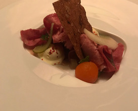 Chilled Veal Tongue with Pickled Root Vegetables and Horseradish Ice Cream