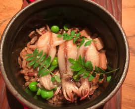 hotaru ika ( firefly squid) rice seasoned like a paella 