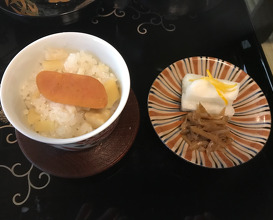 SHIRAMUSHI ( Steamed rice with bamboo shoot & scallop
dried mullet roe )