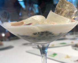 2018 Cod jelly with asparagus pickled and its cream with 'Ars Italica' caviar