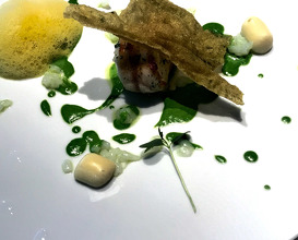 2019 Grilled hake steak with squid tartar and toasted walnut herb with hint of saffron