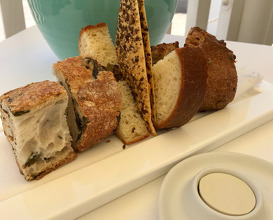 Sourdough and pecorino bread, butter with oyster juice