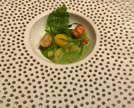 crayfish in pea sauce and egg yolk