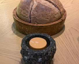 Black rice bread and soy butter 