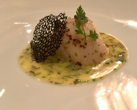 La Noix De Saint-Jacques Aux Herbes slow roasted hand picked scallop served with autumn herbs & aromates