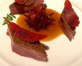 ODE TO CHALLANS DUCK Pan Roasted Challans Duck Breast with Fig and Red Date Compote along with Duck Jus
