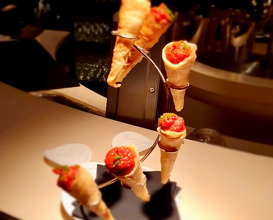 The classic start - a cone with veal tartare 