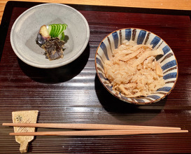 Gohan Rice dish, miso soup and japanese pickles