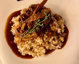 Slow cooked lamb with risotto and mushrooms 