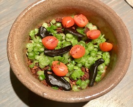 Bird’s liver custard, malted cabbage, rowanberries and parsley stems