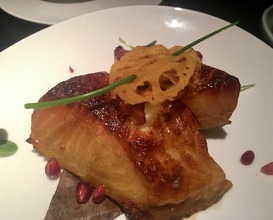 Grilled Chilean sea bass with pomegranate glaze