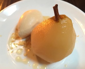 Muscat poached pear & salted caramel ice cream 