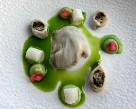 Oyster, essence of herbs and fino 
