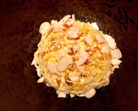 Makhan malai, saffron milk, rose petal jaggery brittle, almonds 