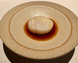 Arctic cod gently steamed with salted butter sauce of smoked scallop roe and fermented celeriac 