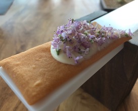 Grana Padano crackers, Fresh cream and thyme flowers 