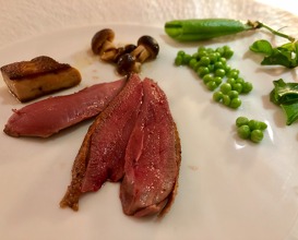 Pigeon with olive reduction and Bandol wine