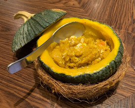 Pumpkin and egg (ur ฟักทองกับเศษถุงมังกร)-Nakhon Si Thammarat pumpkin/free range organic egg/lobster/pork