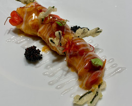 18. slowly roasted lobster with home-made kimchi, galanga, batter fried codium and super mellow White beef juice