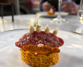 wagyu tartare with chipotle and sea urchin