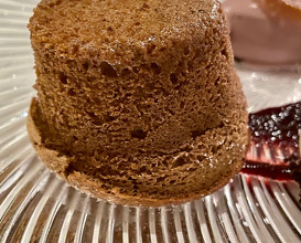 Gingerbread soufflé | Plums | Red wine ice cream