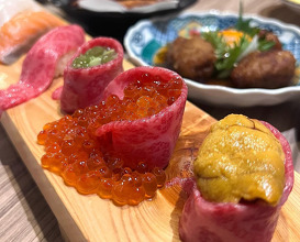Dinner at 黄金出汁しゃぶと江戸前寿司 肉のあさつ 梅田お初天神店