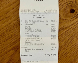 Dinner at Soho, London UK